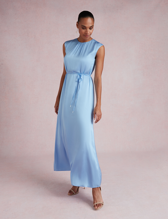 PARKER Satin Gathered Neck Maxi Dress
