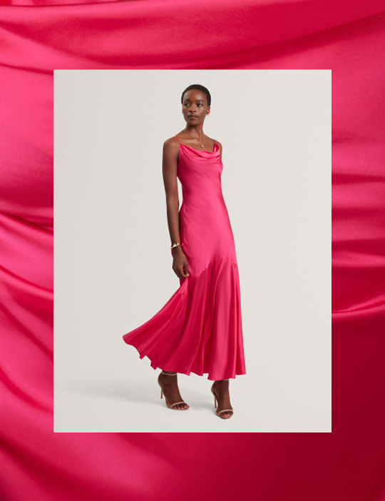 EILA Satin Cowl Neck Strappy Maxi Dress