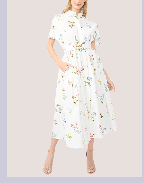 RIHANA Cotton Floral Pleated Midi Skirt