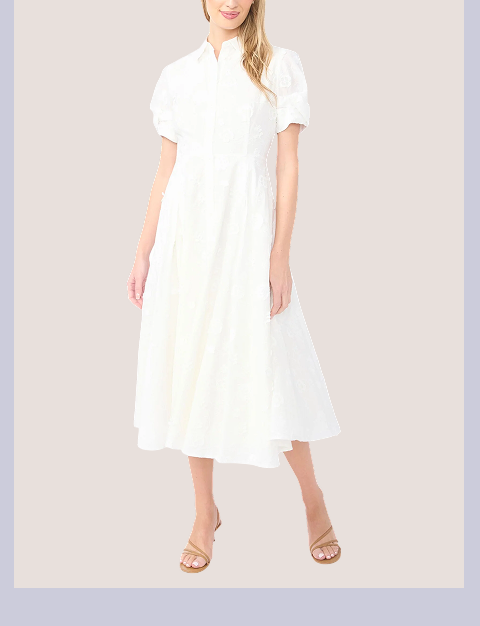 VIOLET Floral Embroidery Midi Shirt Dress