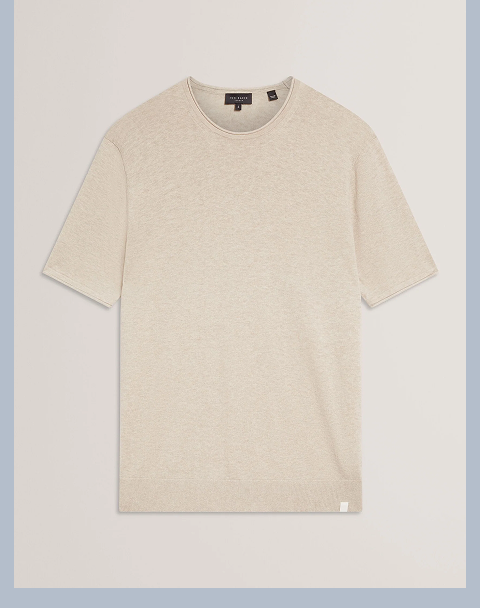 CURRAN Rolled Edge Linen Blend Knit T-Shirt