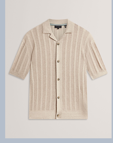 EDIO Stitched Stripe Knit Button-Through Polo