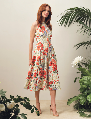 NOEMIA Floral Sleeveless Collared Midi Dress