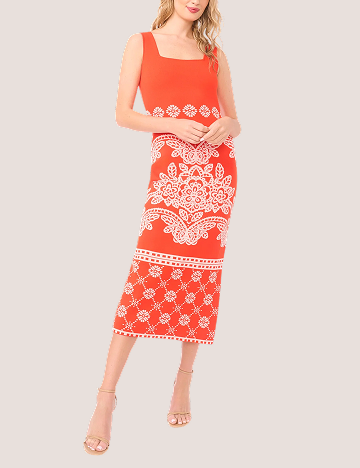 SASHA Jacquard Print Sleeveless Knit Midi Dress