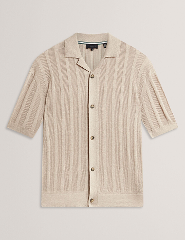EDIO Stitched Stripe Knit Button-Through Polo