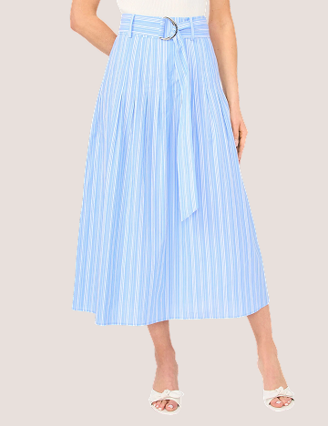 CARRIE Striped Cotton Belted Midi Skirt