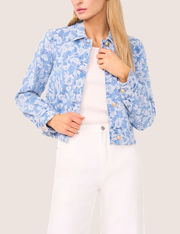 ROSET Floral Print Cropped Denim Jacket