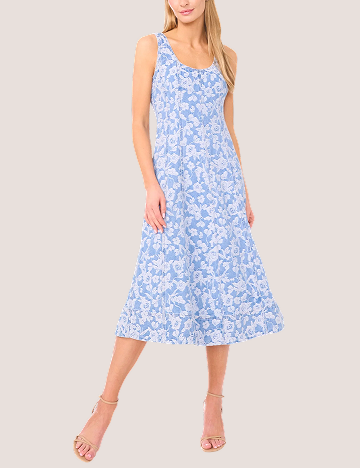 NARA Floral Denim Scoop Neck Midi Dress