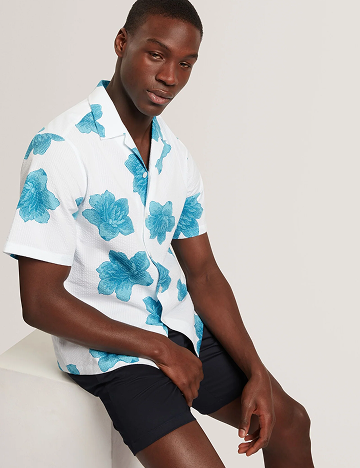 ATALAI Bold Floral Seersucker Short Sleeve Shirt