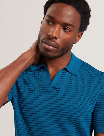 BESTEL Wave Stitch Pure Cotton Open Neck Polo