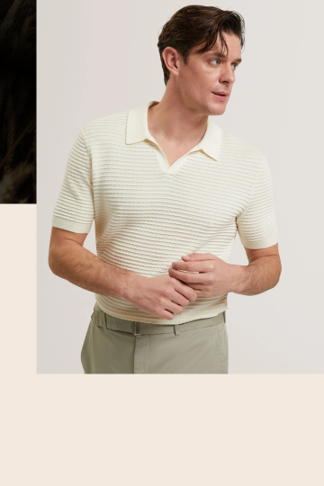 BESTEL Short Sleeve Wavy Stitch Open Neck Polo