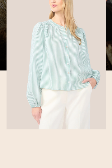 BROOKE Striped Puff Long Sleeve Blouse