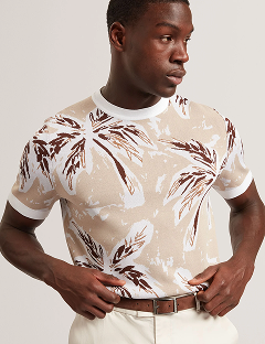 EZRRA Leaf Print Knitted Crew Neck T-Shirt
