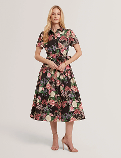 CHARLIE Floral Tie Waist Midi Shirt Dress