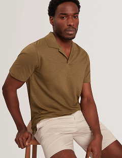 AINDREA Stitched Rib Open Neck Polo Shirt