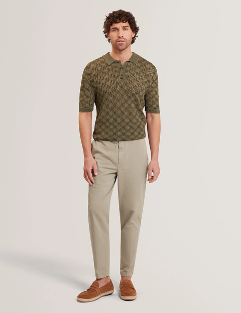 HELME Geometric Open Knit Short Sleeve Polo