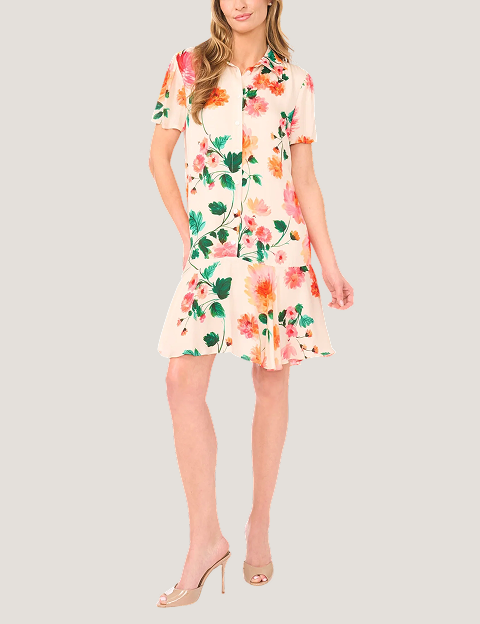 SADIE Floral Drop Waist Mini Shirt Dress