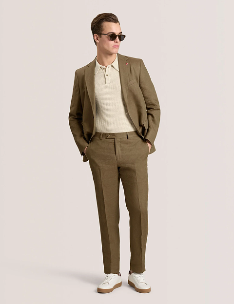 WINFRED Single Breasted Two Button Notch Flat Front Linen Suit Jacket