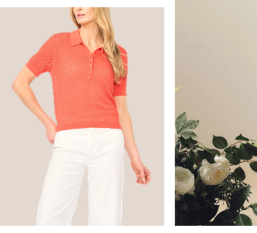 CLARA Pointelle Knit Short Sleeve Polo Shirt