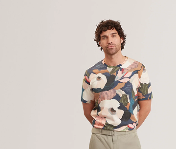 DOWLLE Garden Print Crew Neck Cotton T-Shirt