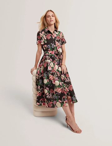CHARLIE Floral Tie Waist Midi Shirt Dress