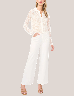 ALBERTA Floral Mesh Knit Button-Up Top