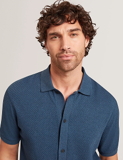CONNYR Textured Knit Button-Through Polo Shirt