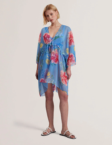 LARJA Floral Print Chiffon Mini Beach Kaftan