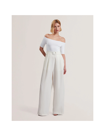 ANGELIY Bardot Knit Top Wide Leg Belted Jumpsuit