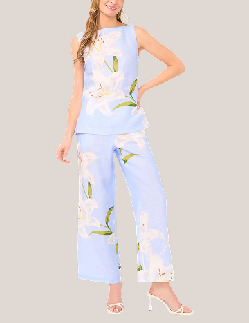 NICOLA Lily Print Linen Blend Wide Leg Trousers