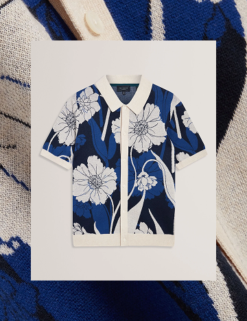 ALDERY Jacquard Botanical Print Wool Blend Shirt