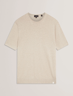 CURRAN Rolled Edge Linen Blend Knit T-Shirt