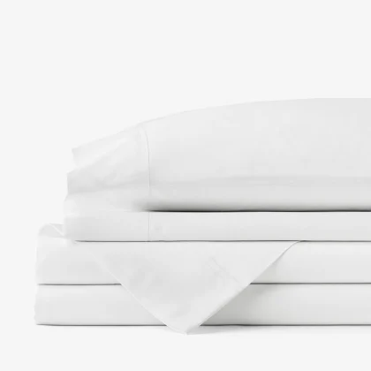 Image of Classic Cool Cotton Percale Bed Sheet Set - White, Size Twin XL