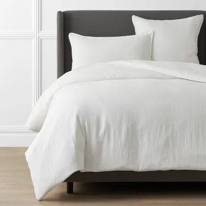 Image of Premium Breathable Washed Linen Solid Duvet Cover - White, Size Twin XL