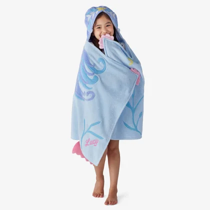 Image of Hooded Towel - Blue, Cotton, Animals Whimsy