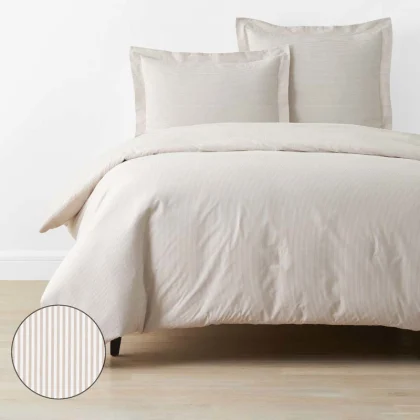 Image of Classic Stripes and Plaids Cool Yarn-Dyed Cotton Percale Duvet Cover