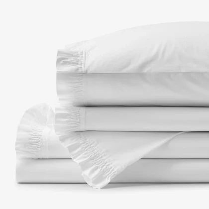 Image of Solid Ruffle Garment Washed Cotton Percale Bed Sheet Set