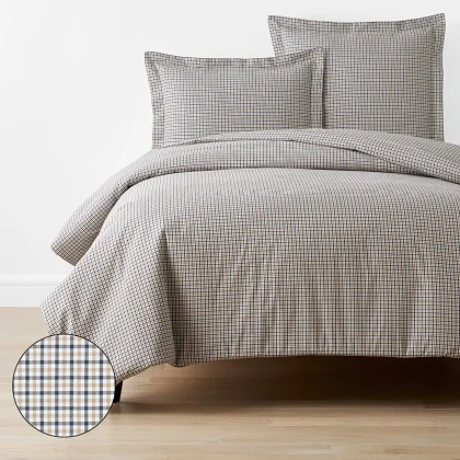 Image of Classic Stripes and Plaids Cool Yarn-Dyed Cotton Percale Duvet Cover