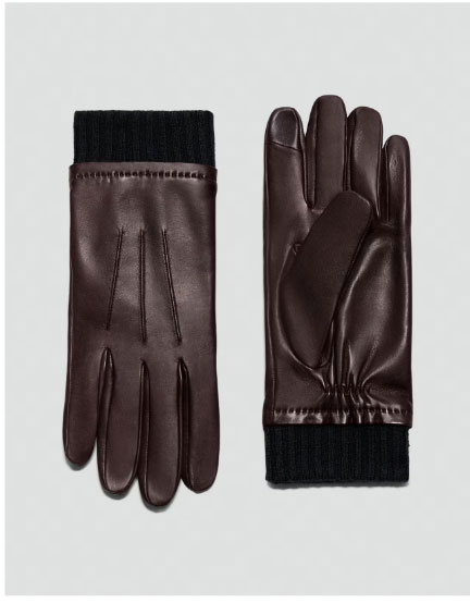 Ribbed Cuff Tech Gloves in Leather