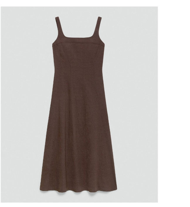 Seamed Square Neck Dress in Good Linen