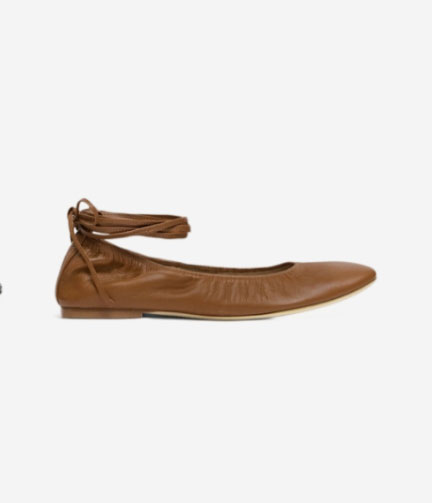 Ruched Ballet Flat in Smooth Leather