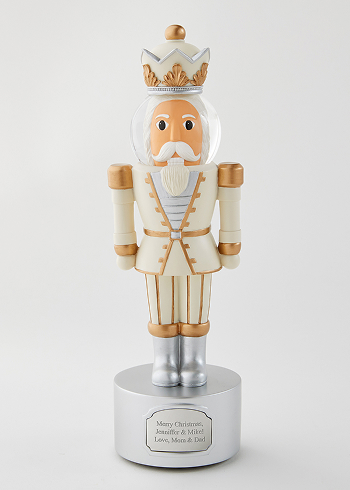 Engraved Nutcracker Musical Snow Globe Figurine in Light Tone
