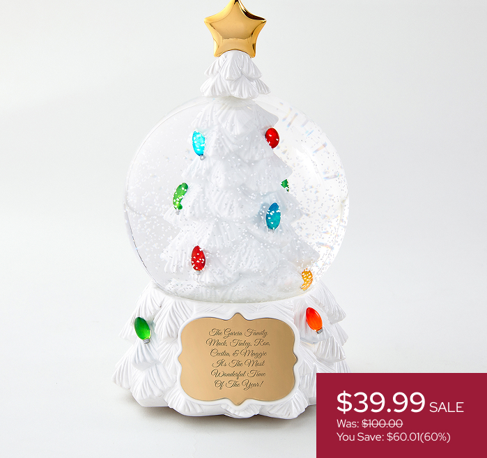 On Sale Engraved Light Up Tree Snow Globe