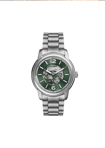 Engraved Fossil Heritage Watch with Green Skelton Dial