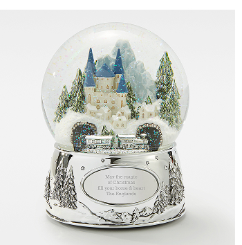 Engraved Winter Castle with Train Snow Globe
