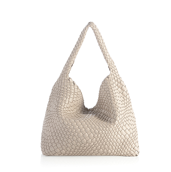 Woven Leather Hobo Bag in Stone