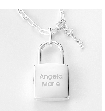 Engraved Sterling Silver Locket and Key Necklace
