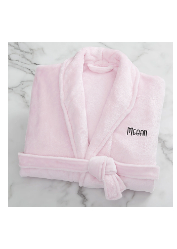 Kittenish Embroidered Fleece Robe in Pink