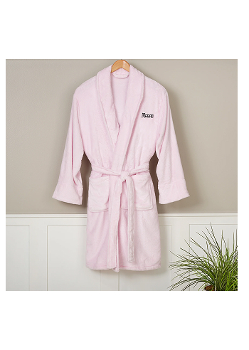 Kittenish Embroidered Fleece Robe in Pink