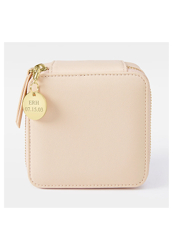 Blush Leather Travel Jewelry Case with Charm
